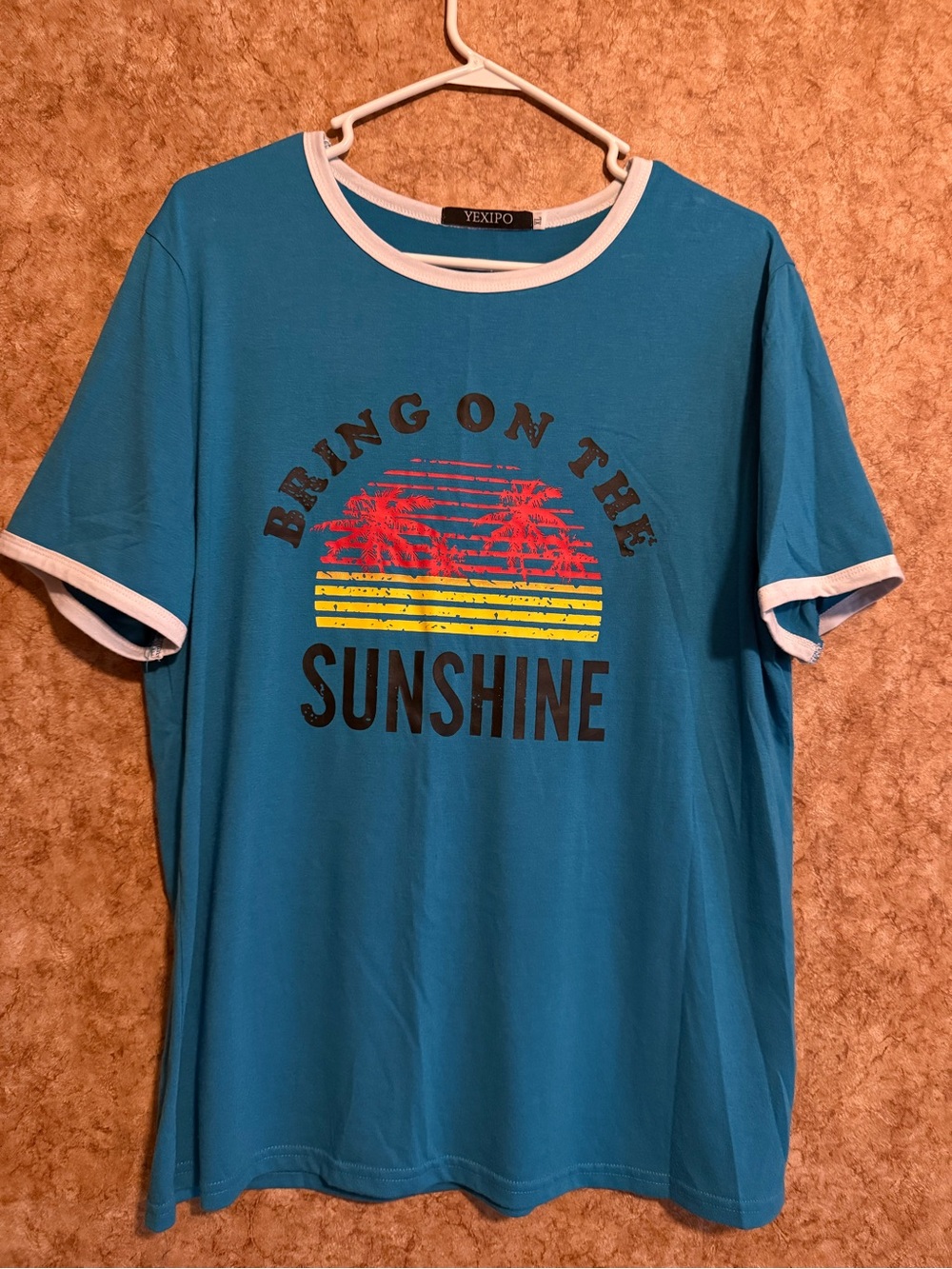 Yexipo Women’s Blue 'Bring On The Sunshine' Graphic Ringer T-Shirt